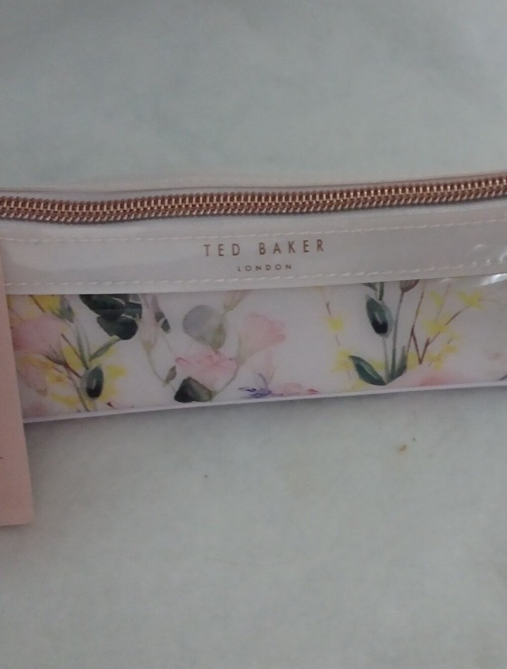Ted Baker Pink Patent Floral Glasses Sleeve with Rose Gold Zip